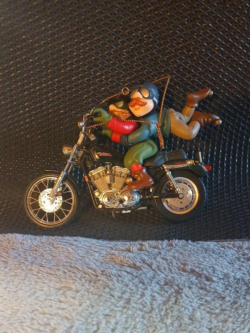 Harley Davidson Motorcycle Ornament with Riding Couple - Green & Black